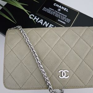 Authentic CHANEL Quilted Matelasse CC Leather Wallet WOC Crossbody Card Holder